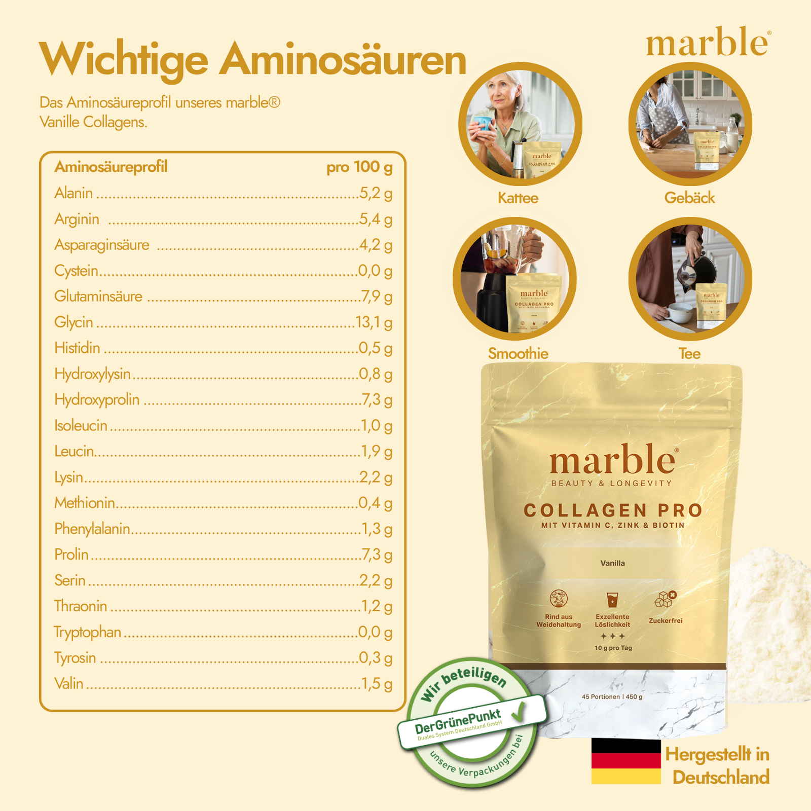 Collagen Pro – Vanilla 450g|Reines Weidekollagen mit Vitamin C, Zink & Biotin