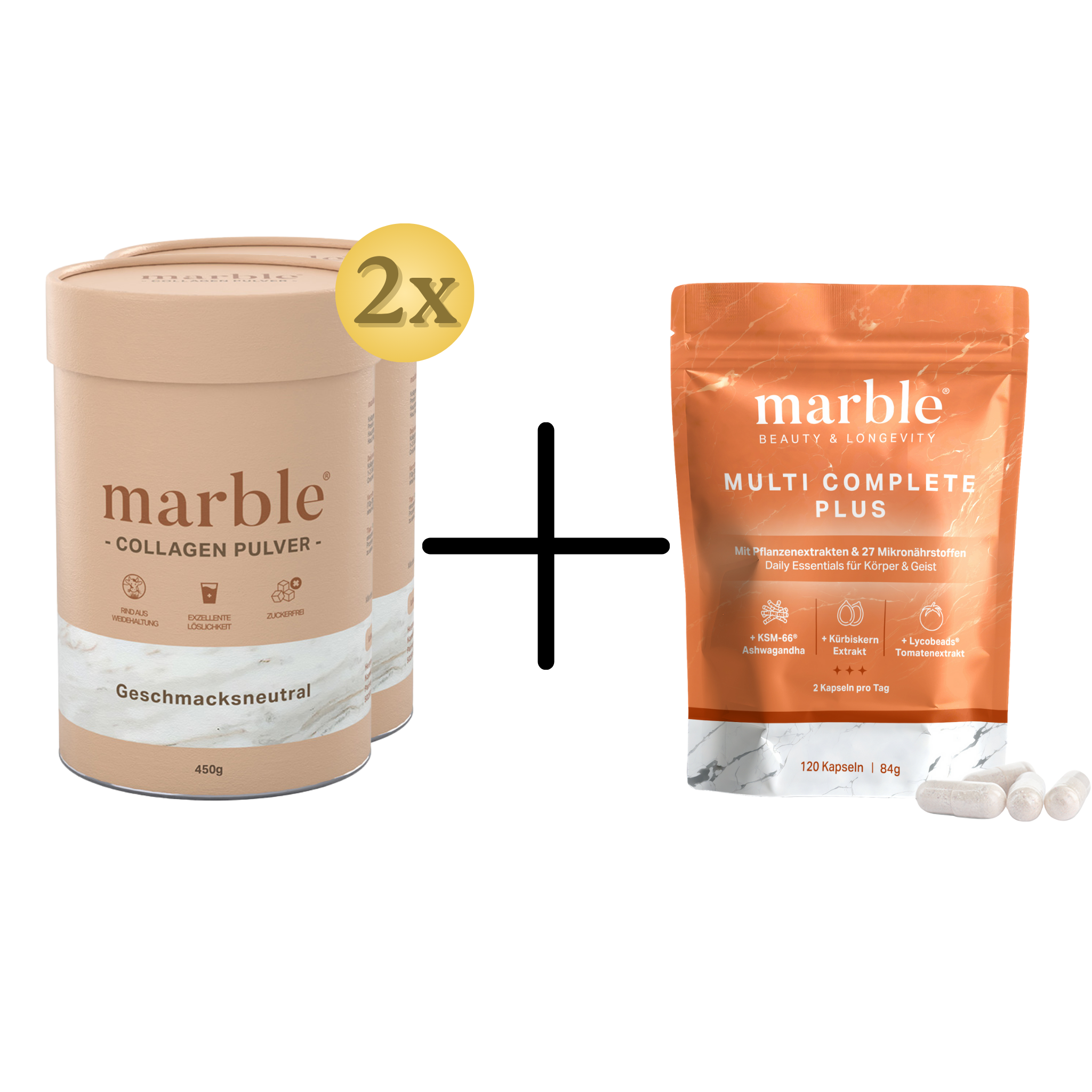 Collagen Duo + Multivitamin Bundle - 2x Collagen Geschmacksneutral 450g, 1x Multivitamin 120 Kapseln
