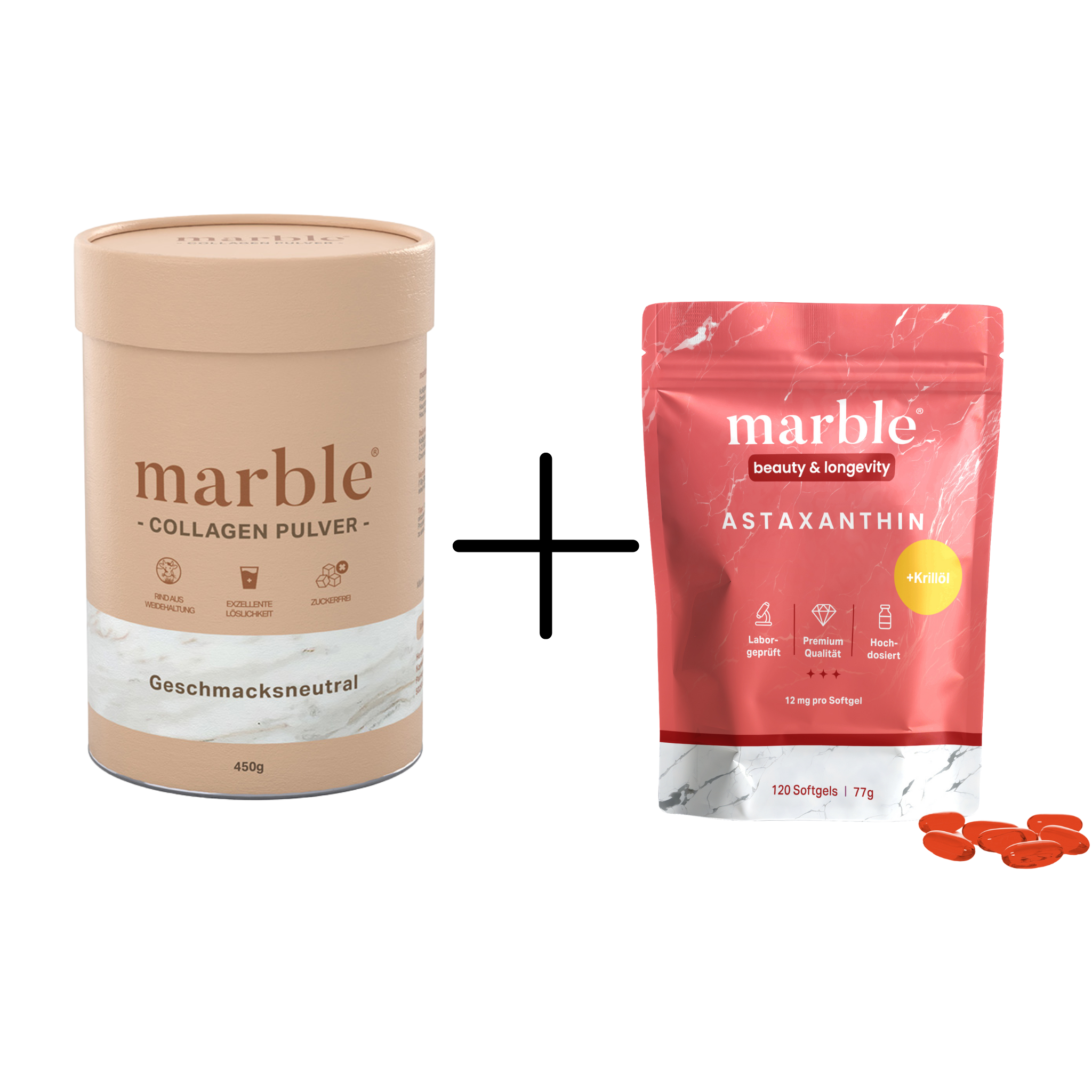 Collagen + Astaxanthin Duo - 1x Collagen Geschmacksneutral 450g, 1x Astaxanthin 120 Kapseln