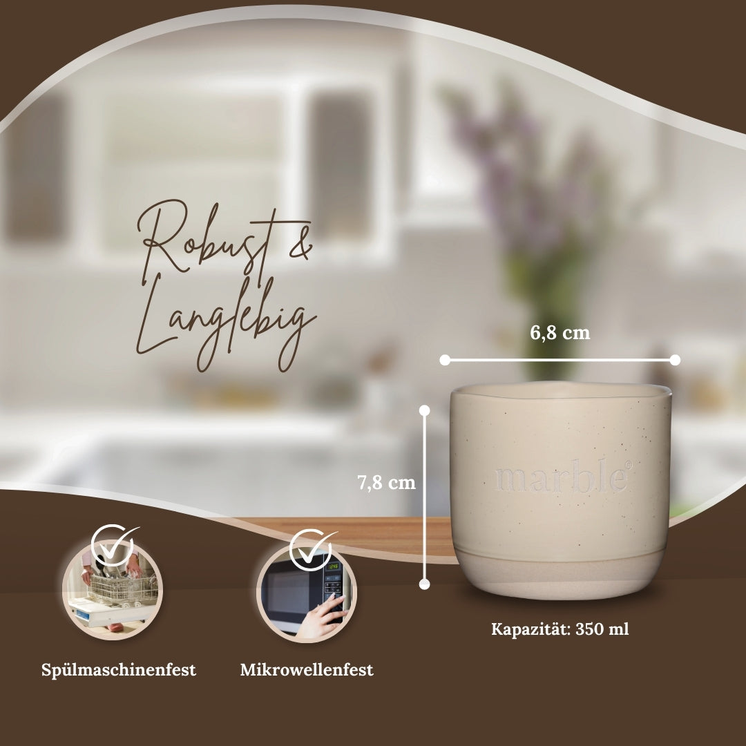 Kaffeetassen 4er-Set – Für dein tägliches Kollagen-Ritual | Keramik in Creme-Beige | 350 ml