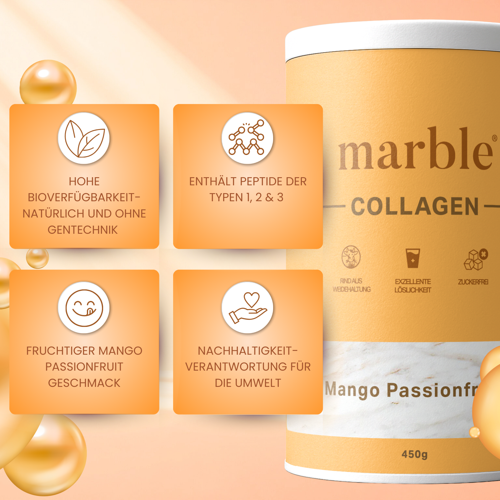 Collagen – Mango-Passionfruit | Kollagenpeptide mit natürlichem Aroma | 450 g