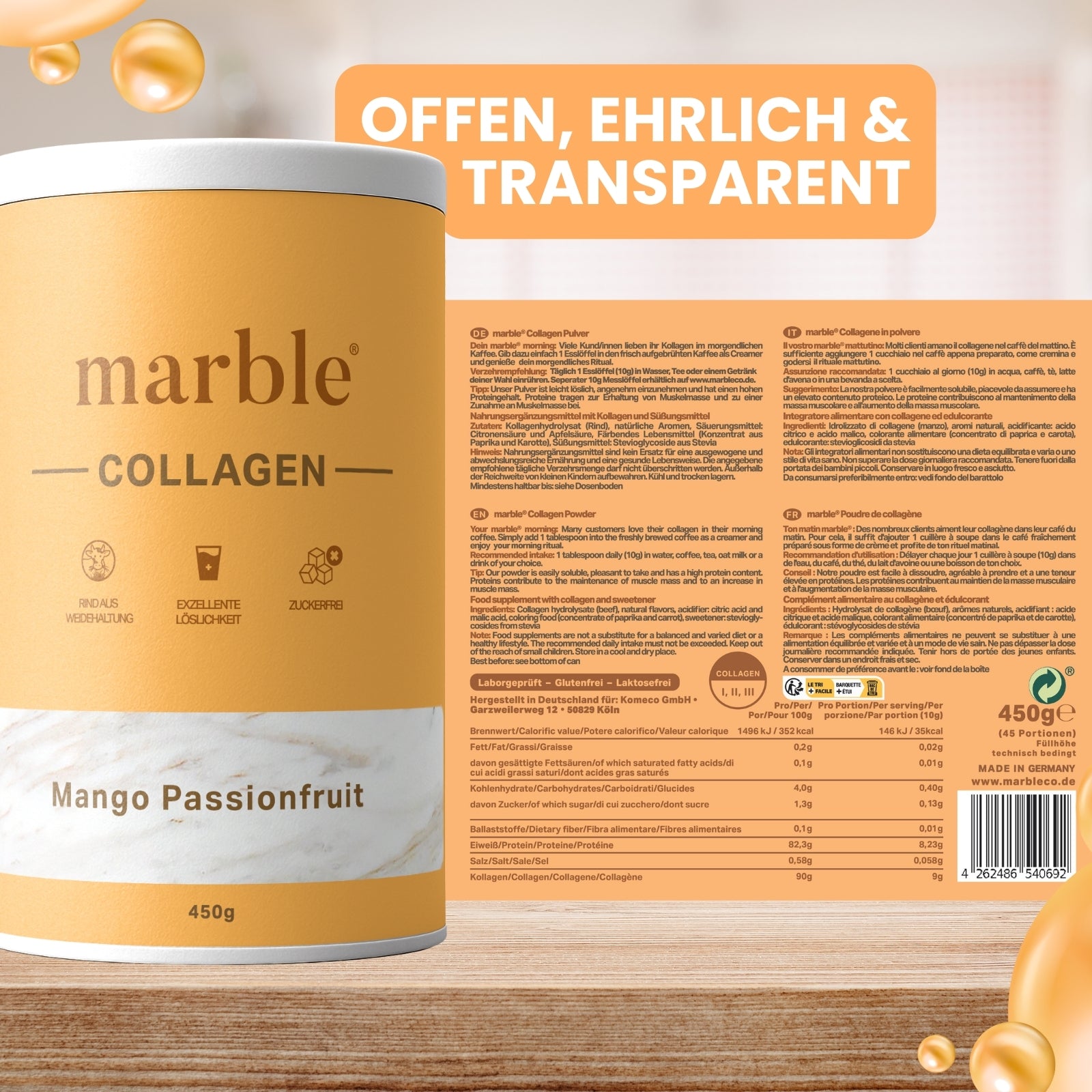 Collagen Mango-Passionfruit – Das Urlaubs-Ritual | Reines Weidekollagen mit tropischem Aroma | 450 g