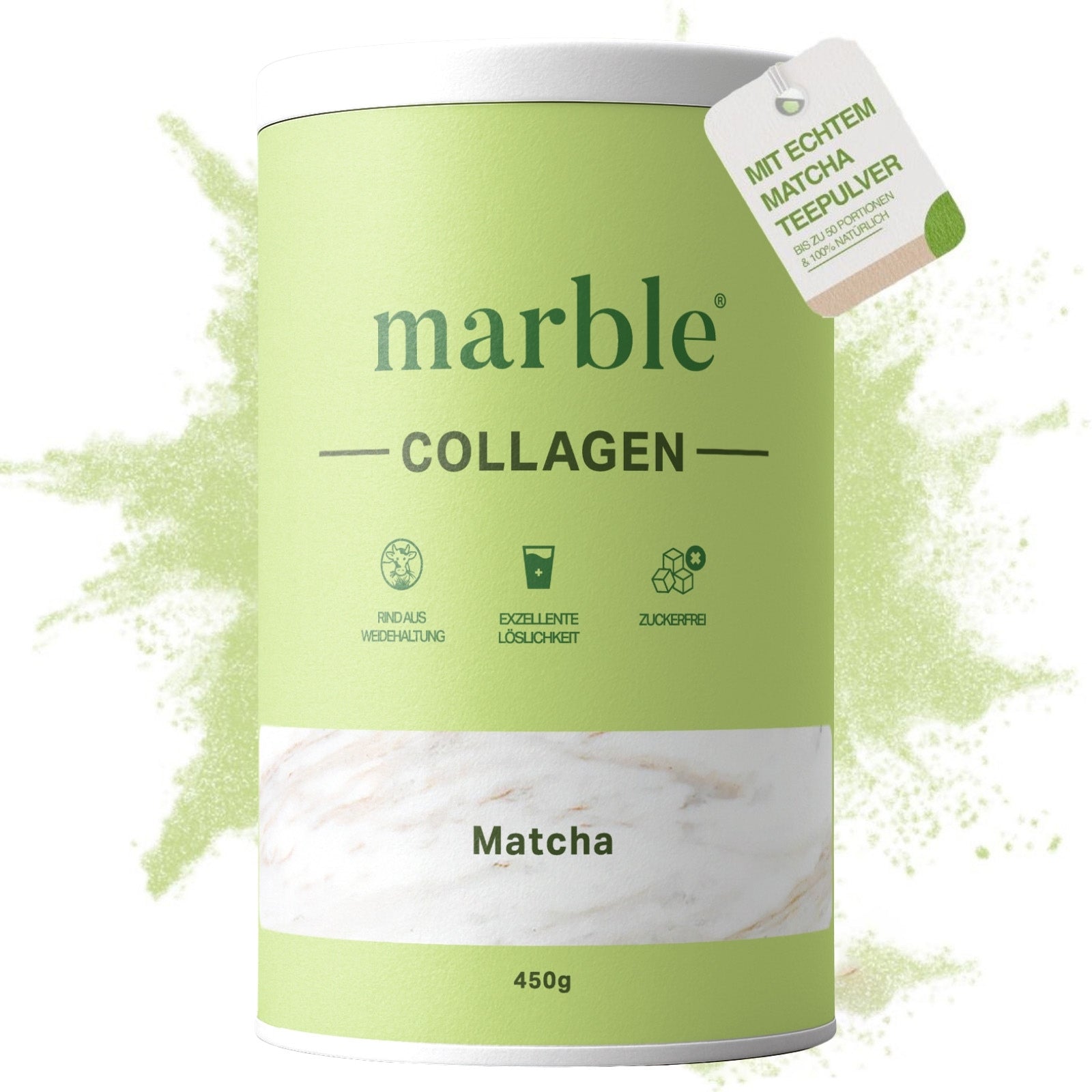 Collagen – Matcha | Kollagenpeptide mit 10 % Matcha-Pulver | 450 g