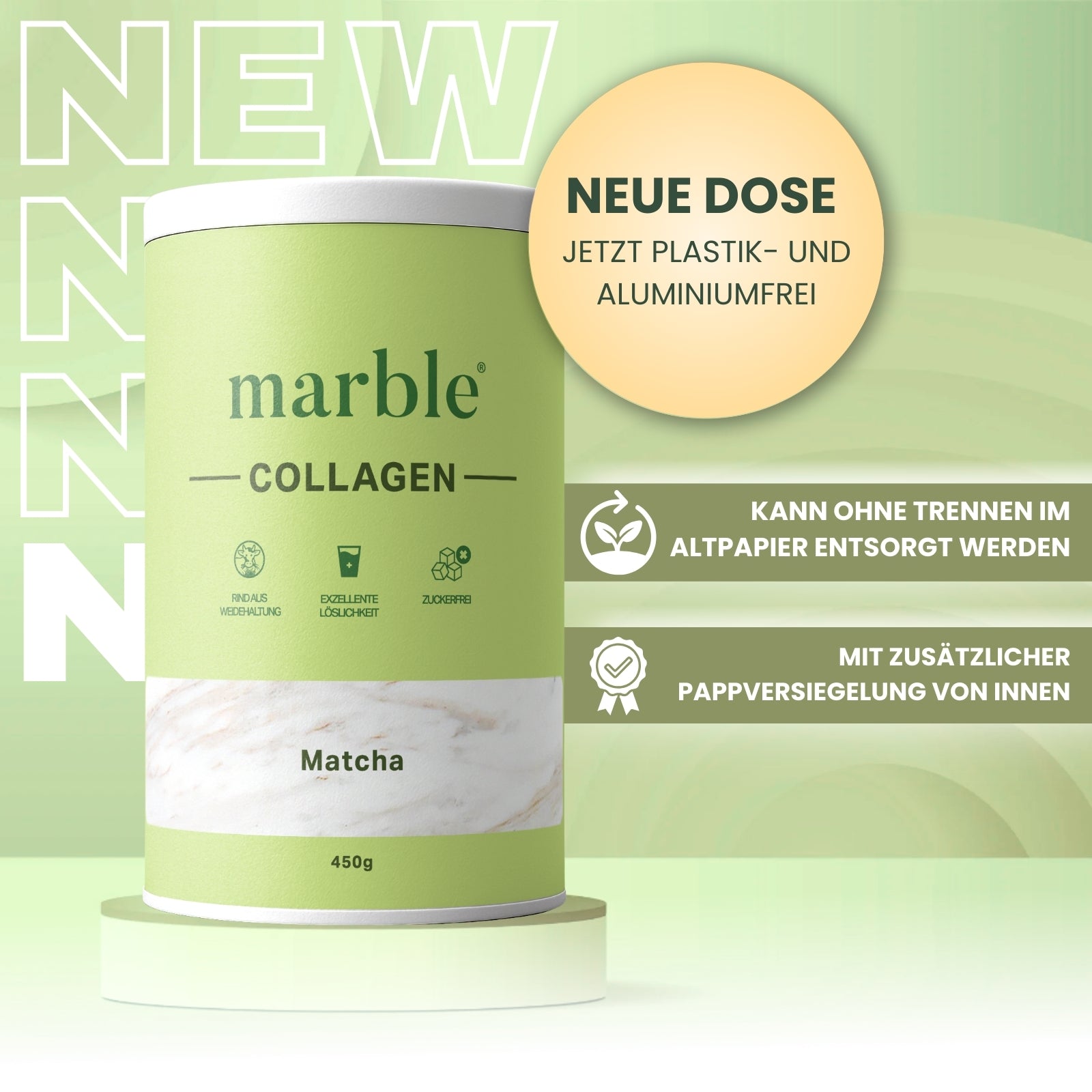 Collagen – Matcha | Kollagenpeptide mit 10 % Matcha-Pulver | 450 g