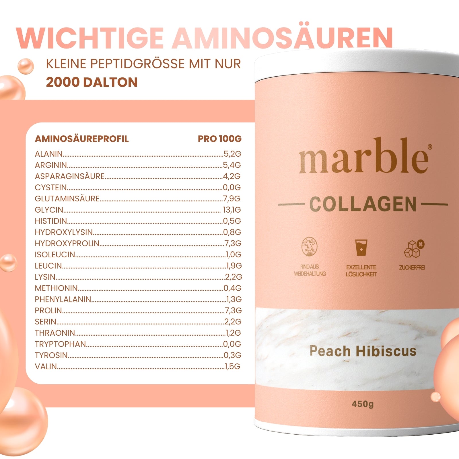 Collagen – Peach Hibiscus | Kollagenpeptide mit natürlichem Aroma | 450 g
