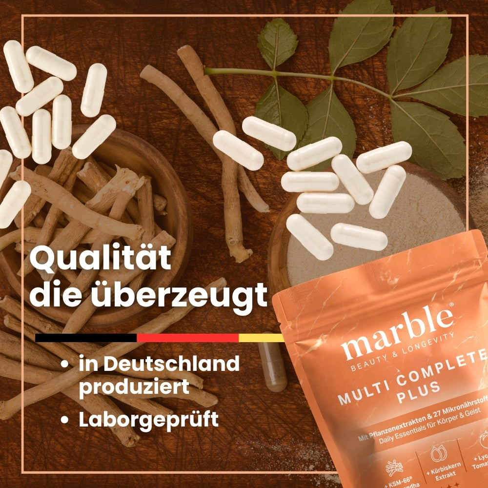 Multi Complete Plus mit 27 Mikronährstoffen & Pflanzenextrakten.