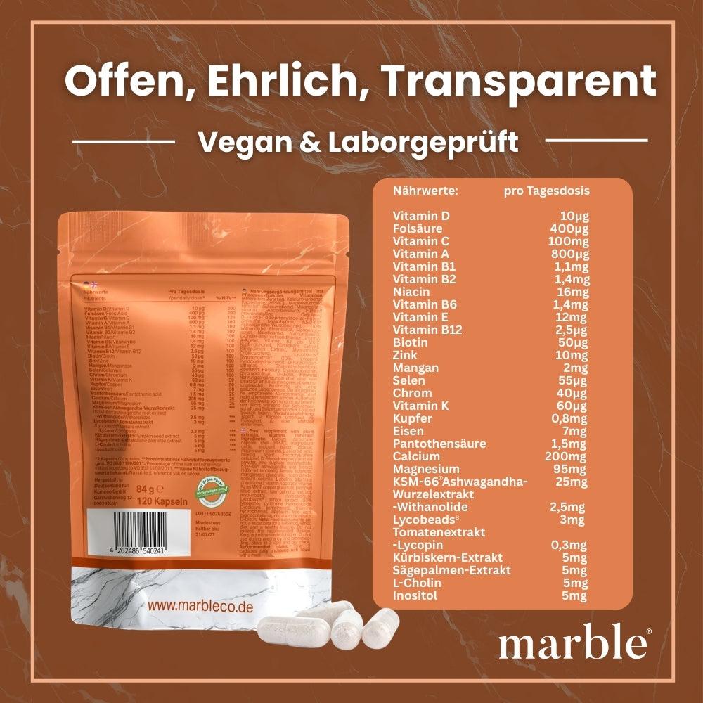 Multi Complete Plus mit 27 Mikronährstoffen & Pflanzenextrakten.