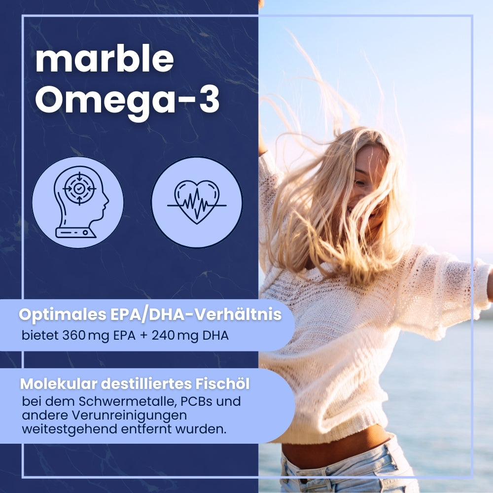 Omega-3 – 2000 mg Fischöl mit EPA & DHA | Für normale Herzfunktion | 90 Softgels