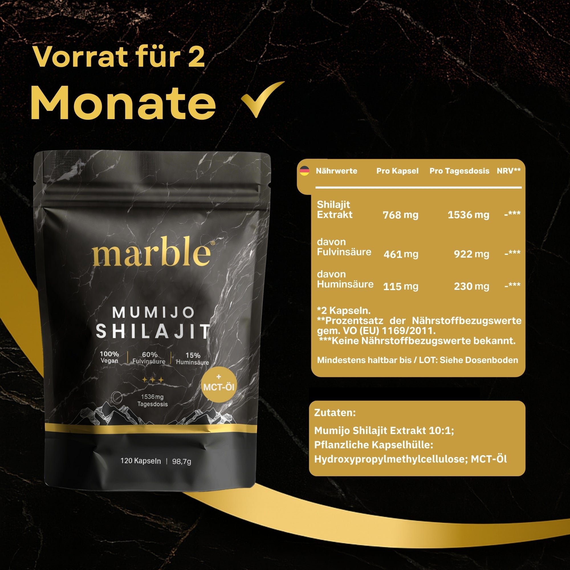 Mumijo Shilajit – 120 Kapseln | Reines 10:1 Shilajit-Extrakt mit MCT-Öl