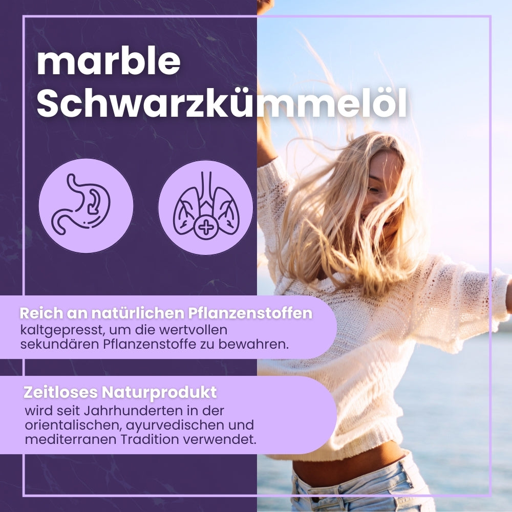 Schwarzkümmelöl – 100 % kaltgepresst für tägliche Balance | Hochdosiert in veganen Softgels | 180 Kapseln