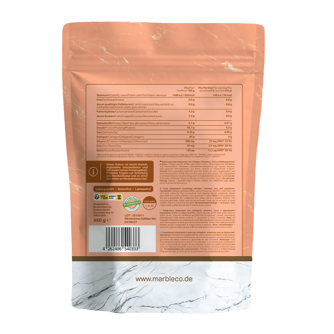 Collagen Pro – Peach Hibiscus 450g | Reines Weidekollagen mit Vitamin C, Zink & Biotin