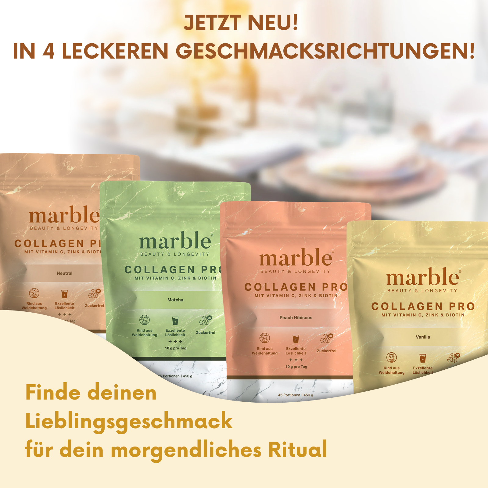 Collagen Pro – Vanilla 450g|Reines Weidekollagen mit Vitamin C, Zink & Biotin