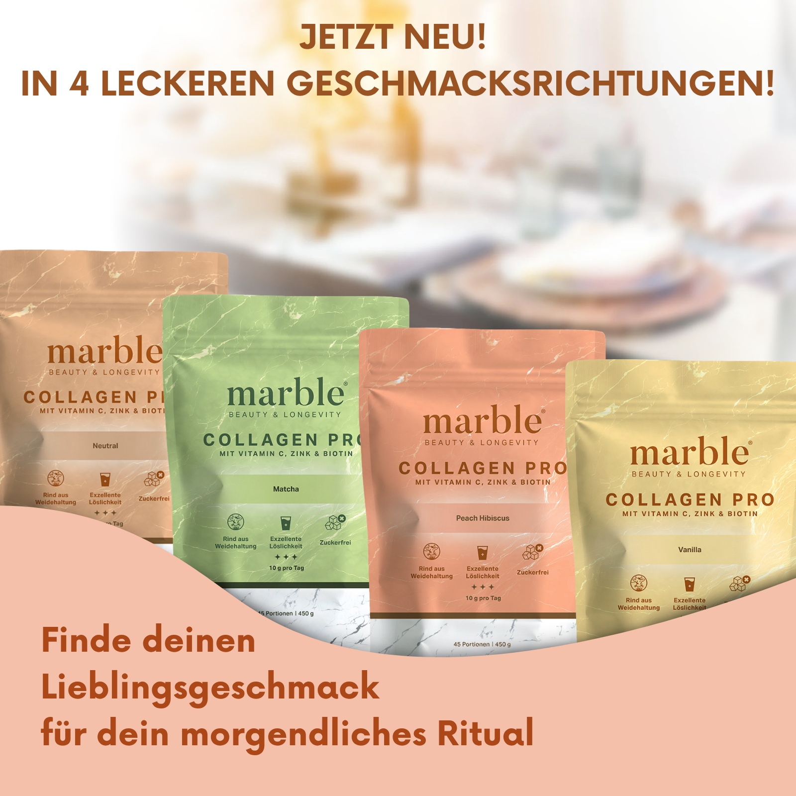 Collagen Pro – Peach Hibiscus 450g | Reines Weidekollagen mit Vitamin C, Zink & Biotin