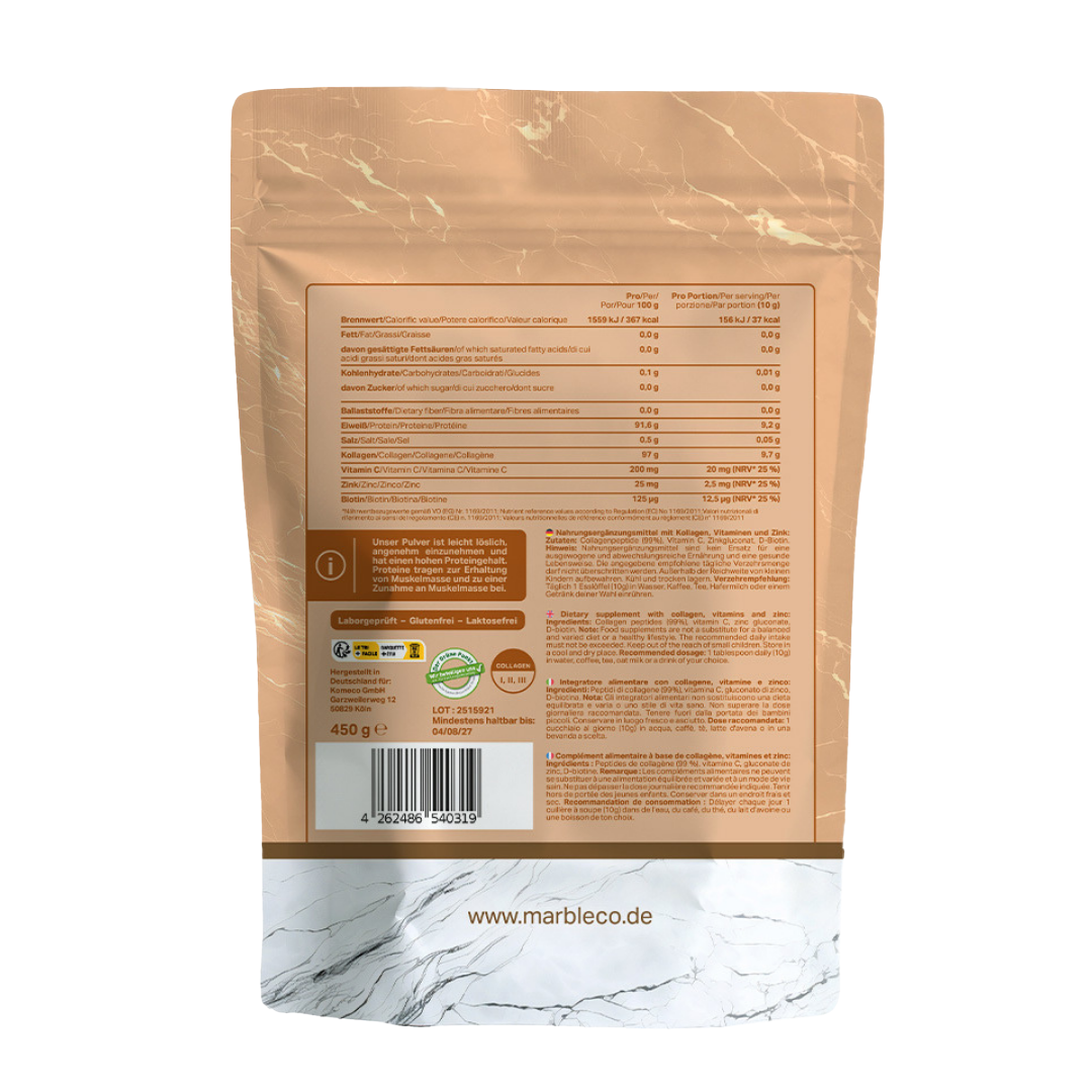 Collagen Pro Geschmacksneutral 450g – Reines Weidekollagen mit Vitamin C, Zink & Biotin