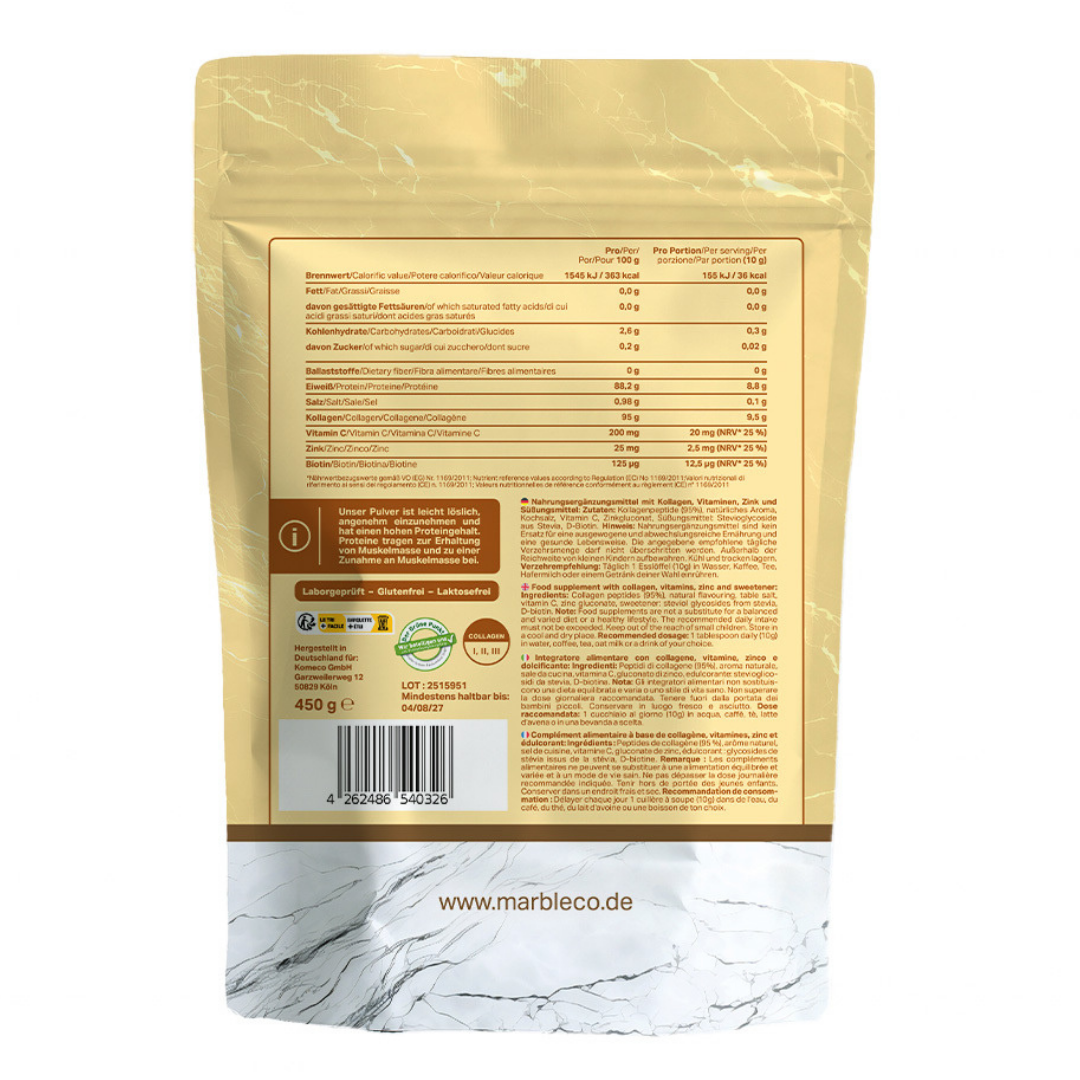 Collagen Pro – Vanilla 450g|Reines Weidekollagen mit Vitamin C, Zink & Biotin