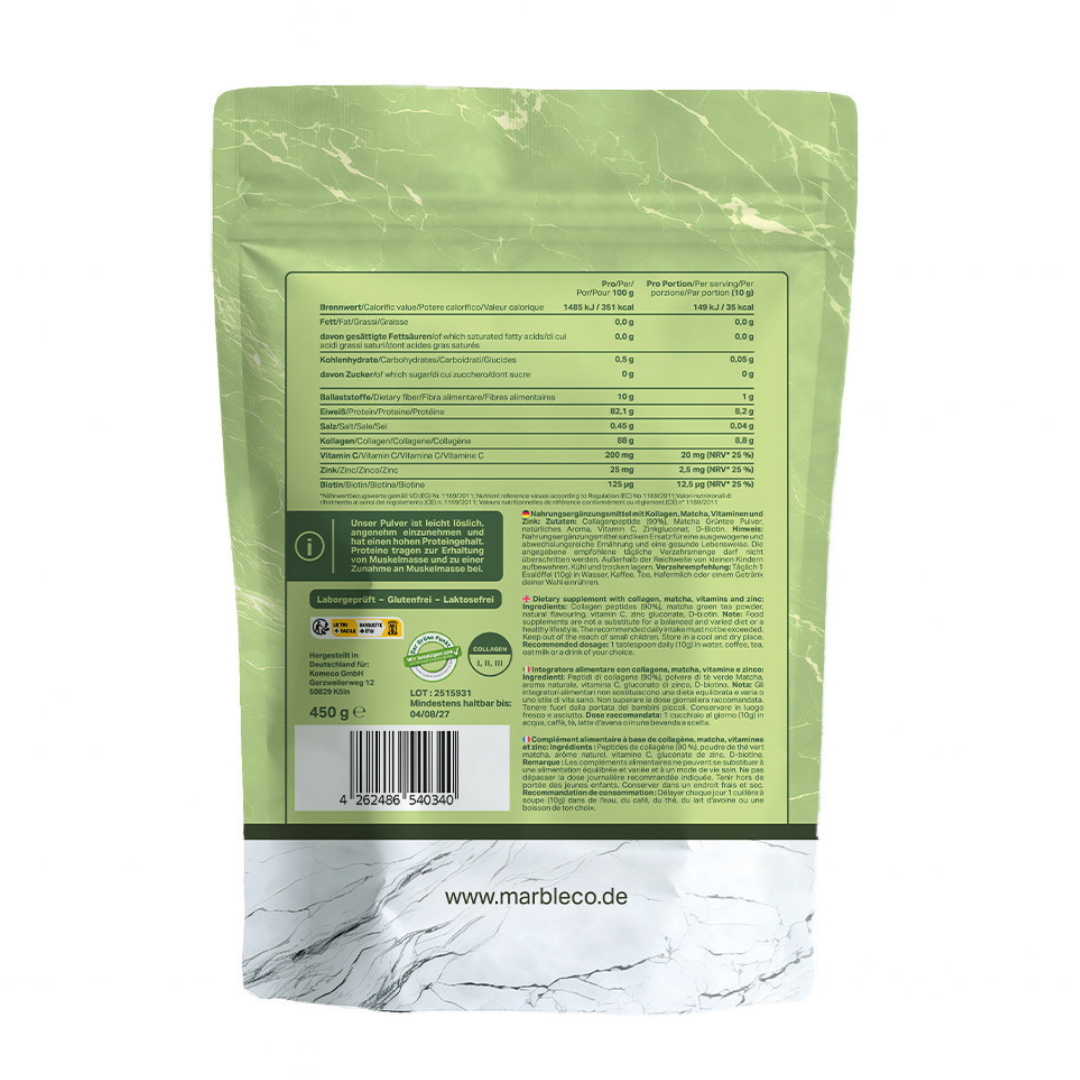 Collagen Pro – Matcha 450g | Reines Weidekollagen mit Vitamin C, Zink & Biotin
