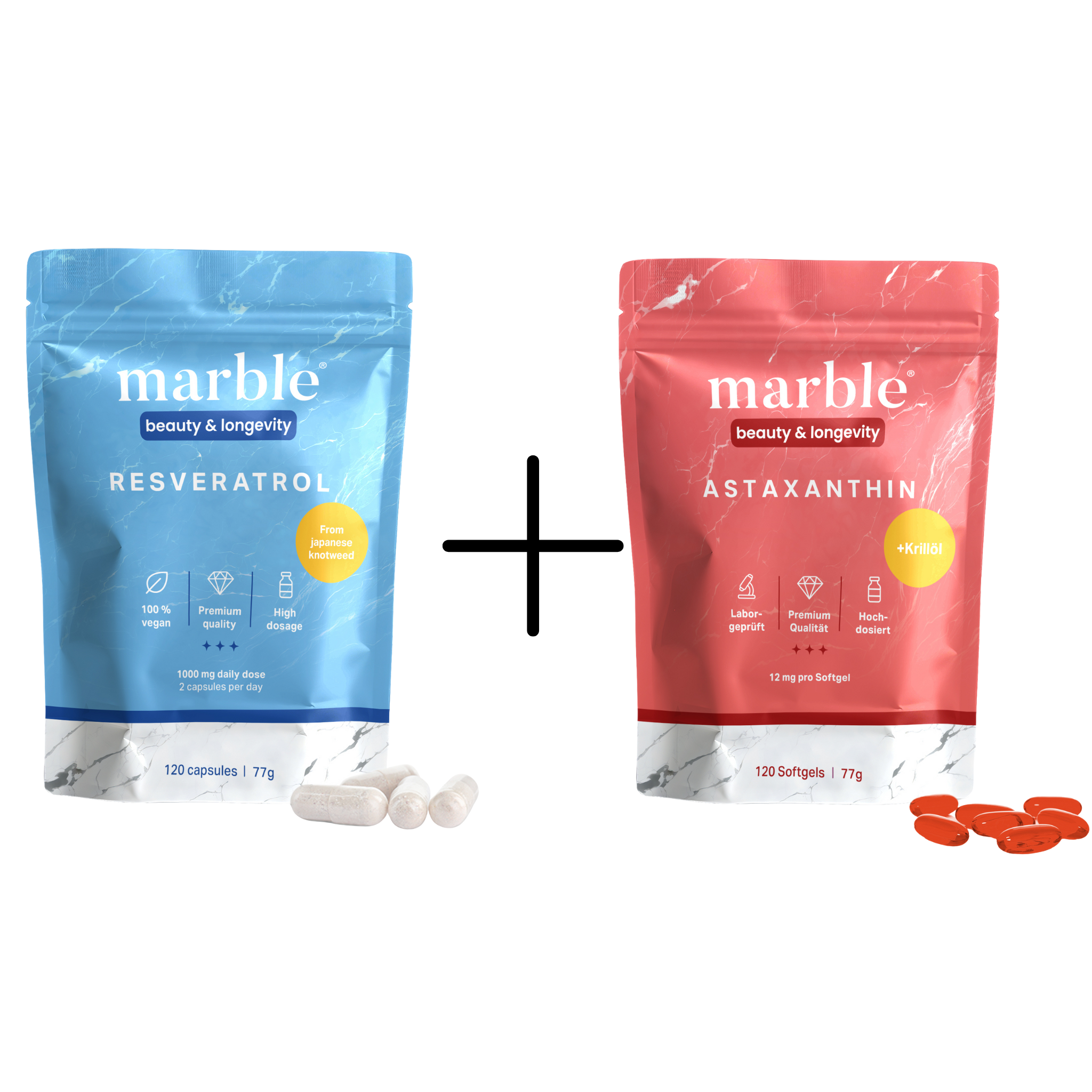 Resveratrol + Astaxanthin Duo - 1x Resveratrol 120 Kapseln, 1x Astaxanthin 120 Kapseln