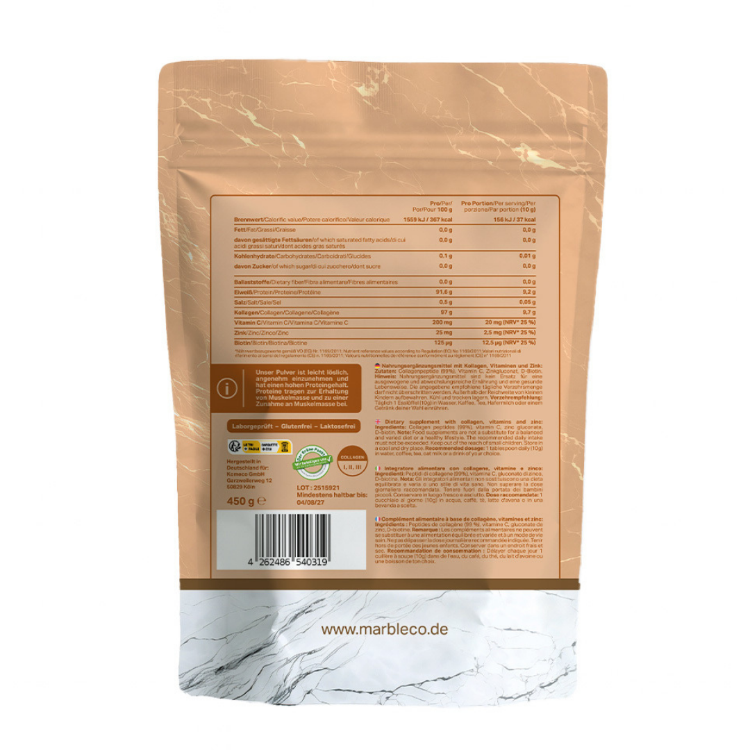 Collagen Pro Geschmacksneutral 450g – Reines Weidekollagen mit Vitamin C, Zink & Biotin