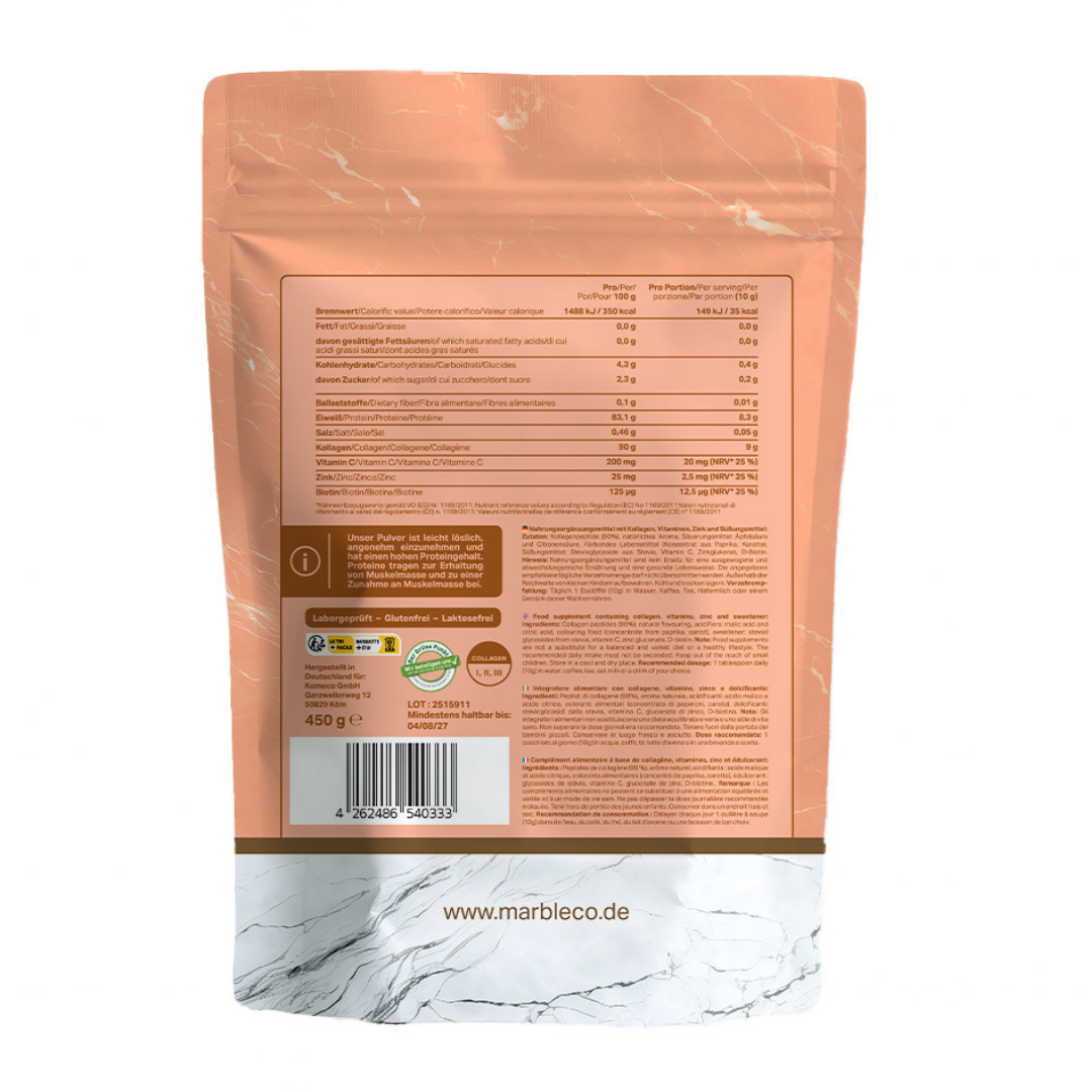Collagen Pro – Peach Hibiscus 450g | Reines Weidekollagen mit Vitamin C, Zink & Biotin