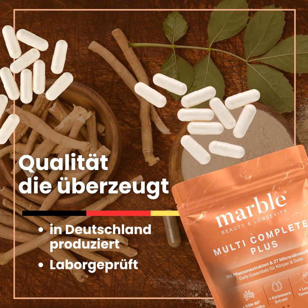 Multi Complete Plus mit 27 Mikronährstoffen & Pflanzenextrakten.