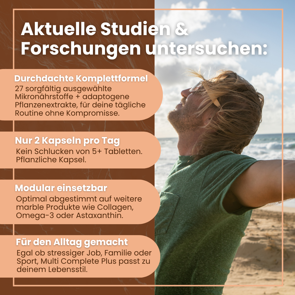 Multi Complete Plus mit 27 Mikronährstoffen & Pflanzenextrakten.