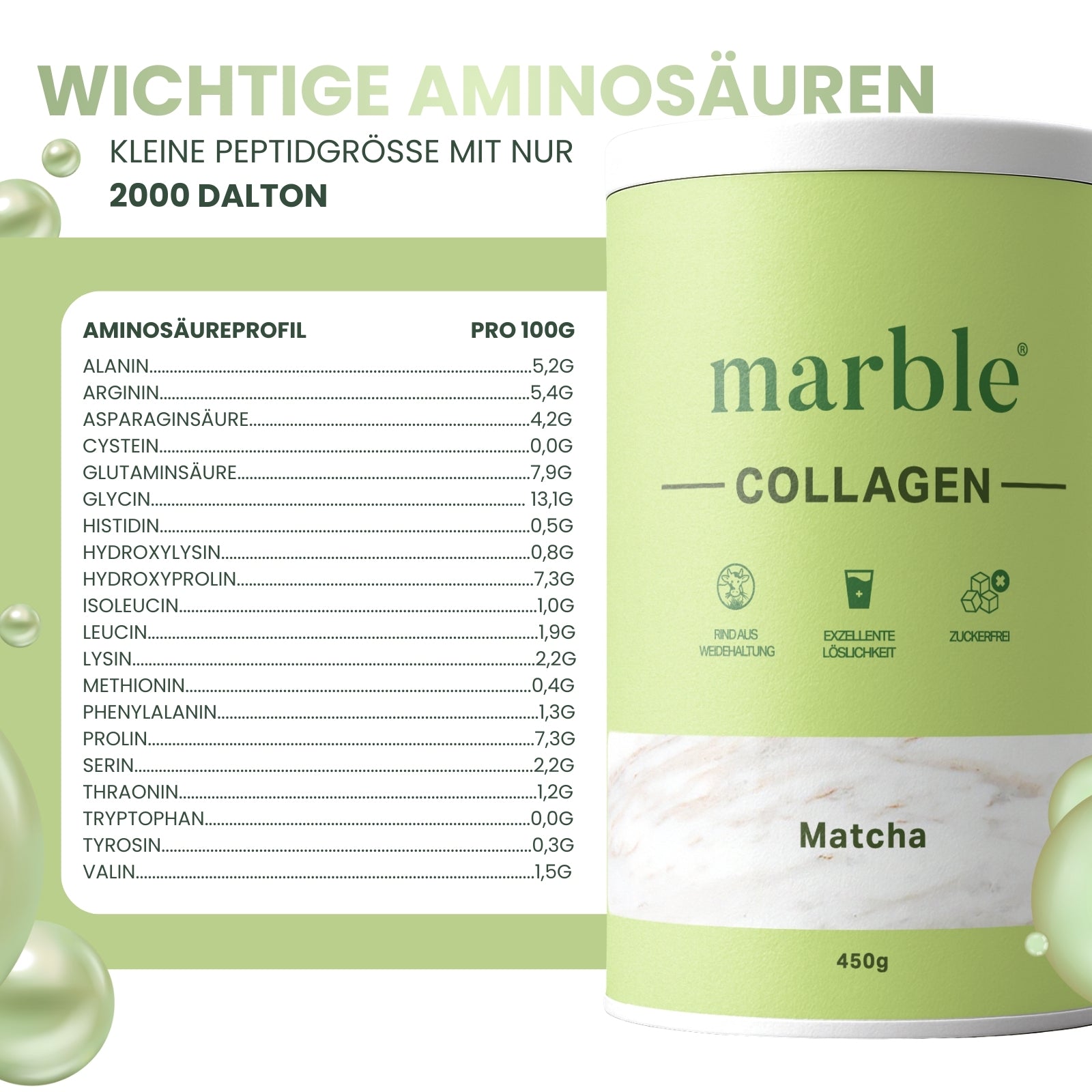 Collagen – Matcha | Kollagenpeptide mit 10 % Matcha-Pulver | 450 g