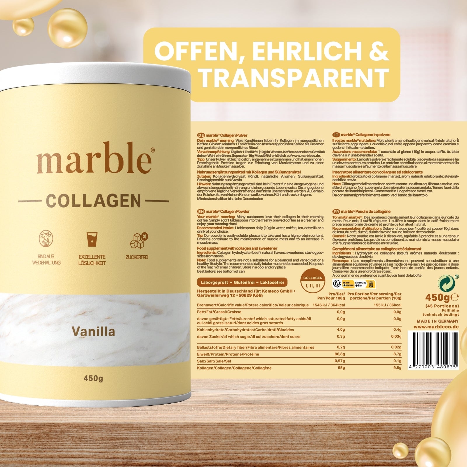 Collagen – Vanilla | Kollagenpeptide mit natürlichem Aroma | 450 g