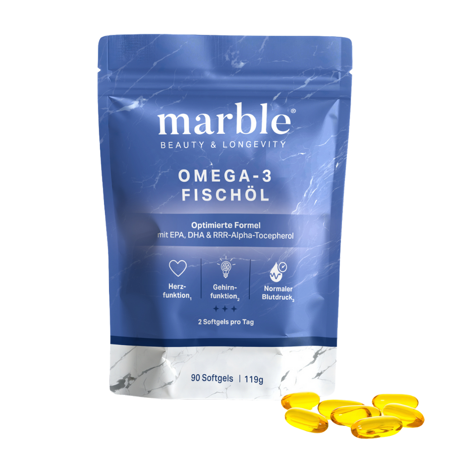 Omega-3 – 2000 mg Fischöl mit EPA & DHA | Für normale Herzfunktion | 90 Softgels