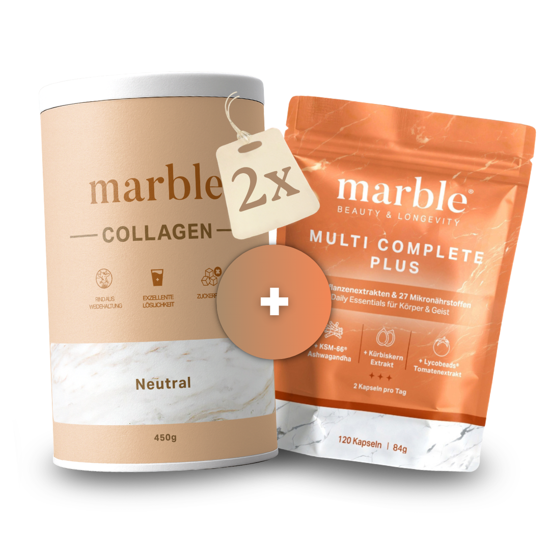 Collagen Duo + Multi Complete – 2×450g Weidekollagen + 120 Kapseln Vitalstoffe | Das 100-Tage-Set