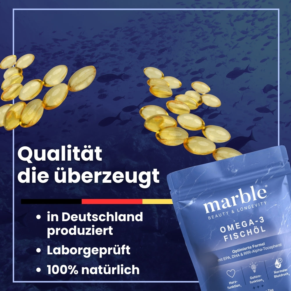 Omega-3 – 2000 mg Fischöl mit EPA & DHA | Für normale Herzfunktion | 90 Softgels