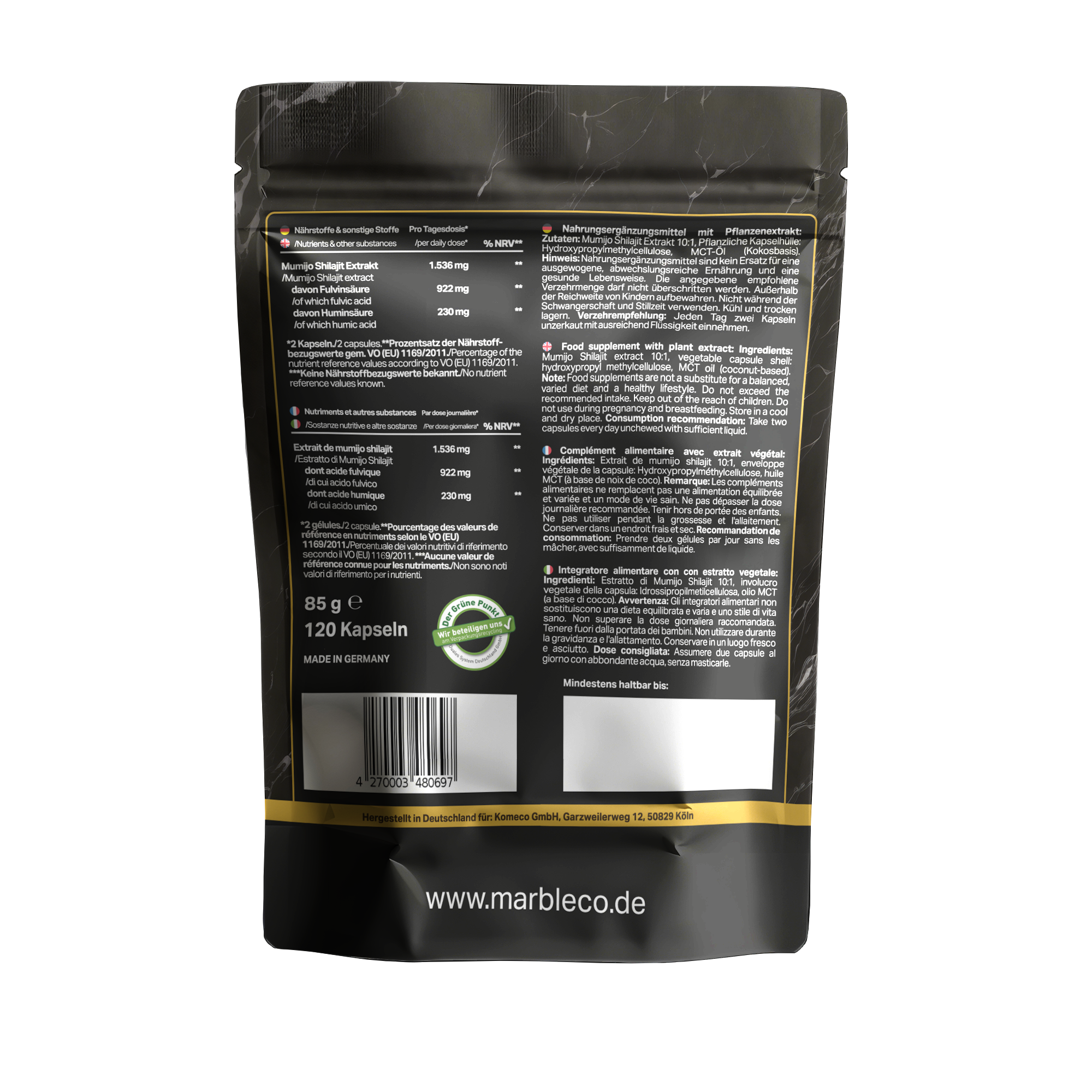 Mumijo Shilajit – 120 Kapseln | Reines 10:1 Shilajit-Extrakt mit MCT-Öl