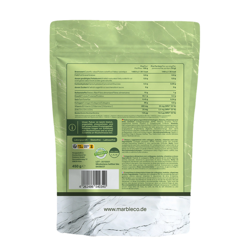 Collagen Pro – Matcha 450g | Reines Weidekollagen mit Vitamin C, Zink & Biotin
