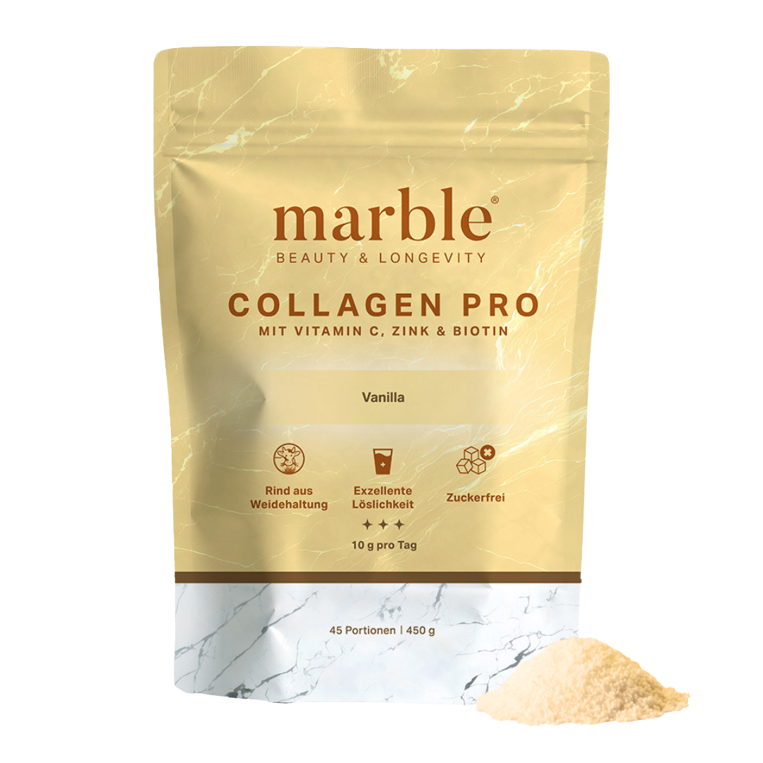 Collagen Pro – Vanilla 450g|Reines Weidekollagen mit Vitamin C, Zink & Biotin