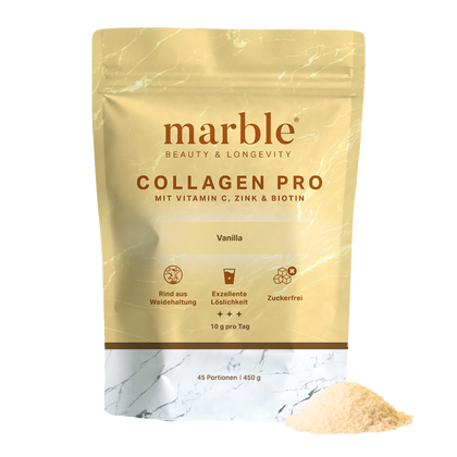 Collagen Pro – Vanilla 450g|Reines Weidekollagen mit Vitamin C, Zink & Biotin