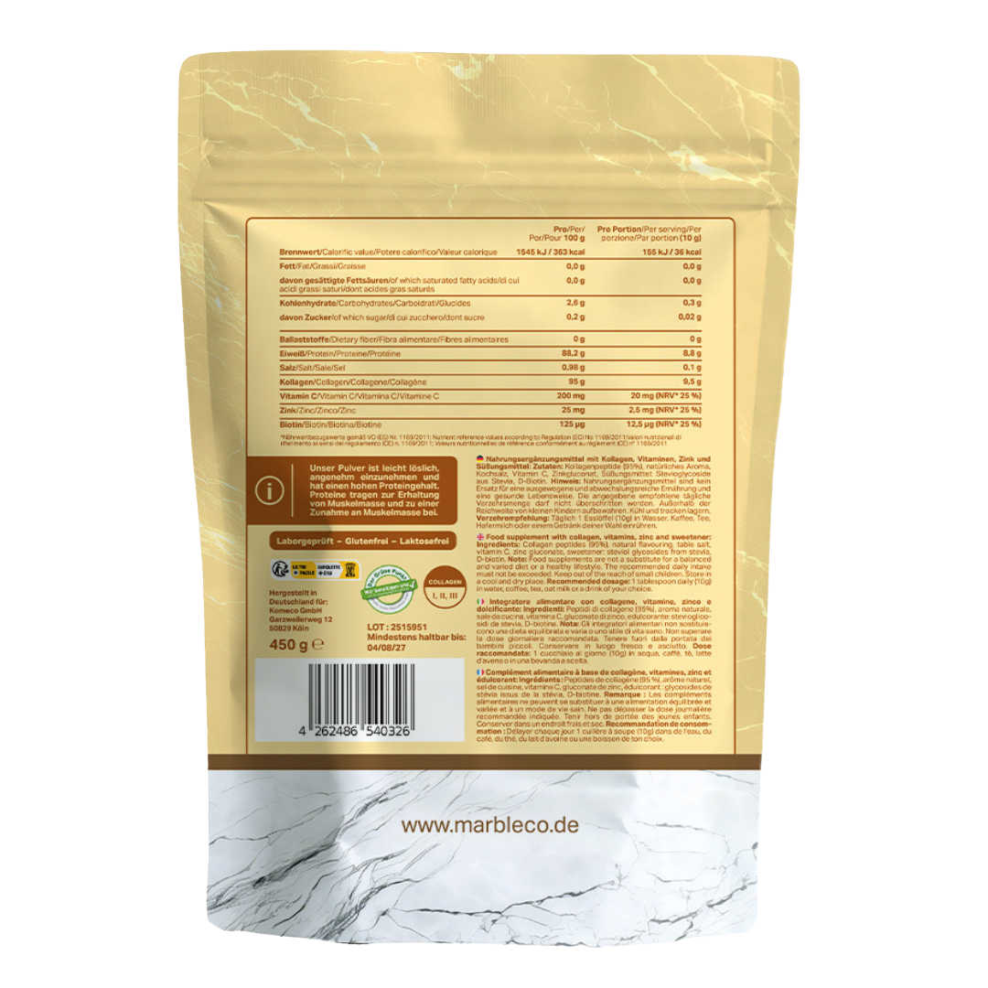 Collagen Pro – Vanilla 450g|Reines Weidekollagen mit Vitamin C, Zink & Biotin